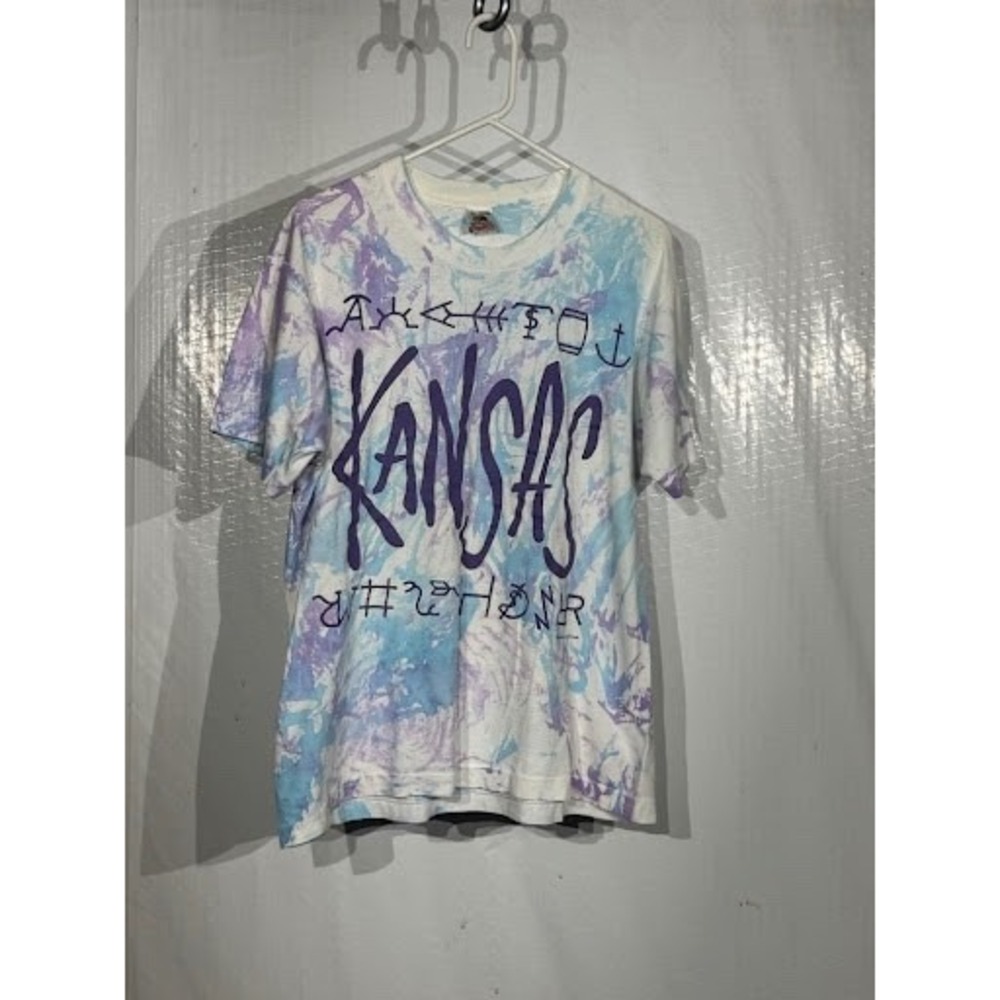 Vintage Kansas T-Shirt Fruit of the Loom Tie Dye Purple Blue Single Stitch Large